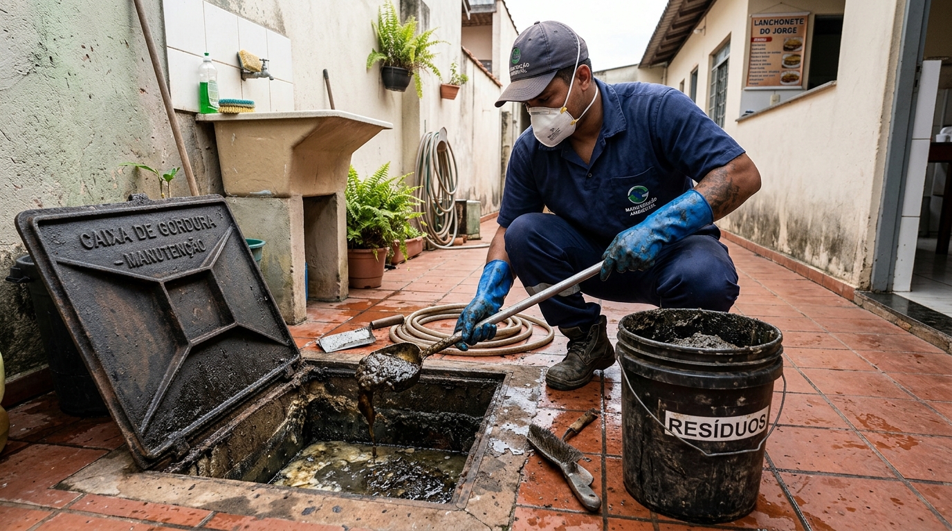 Remoção de resíduos da caixa de gordura em Serra‑ES