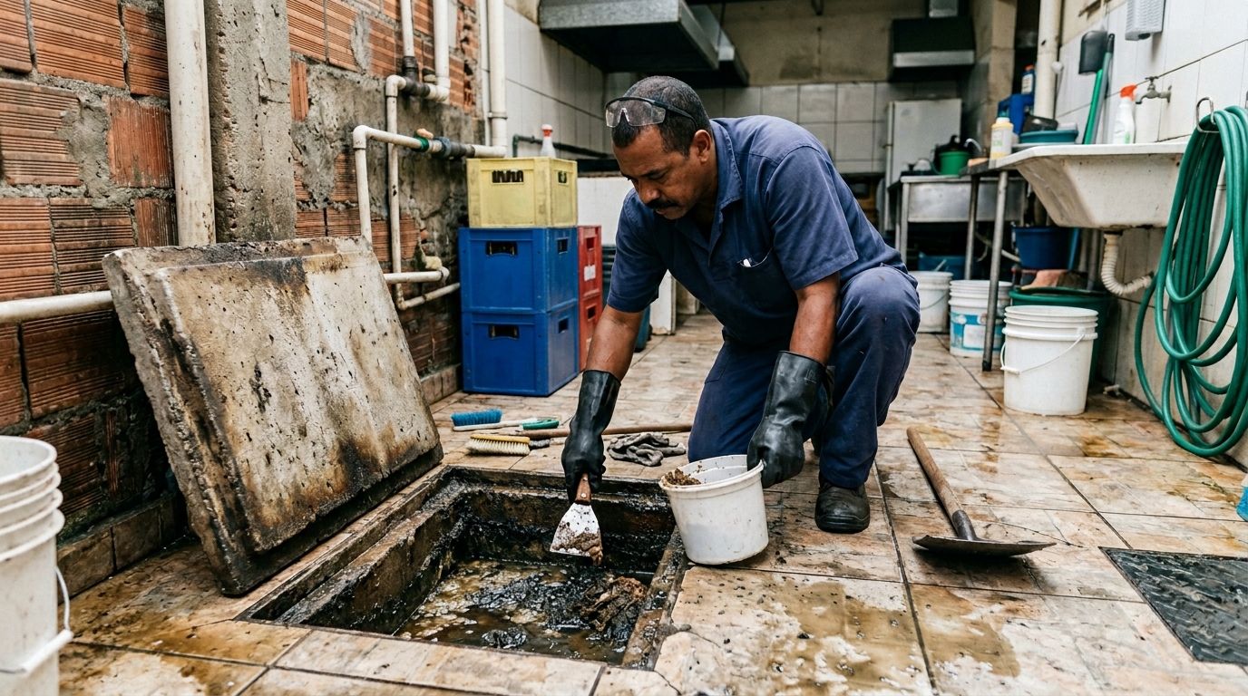 Limpeza de caixa de gordura residencial em Serra‑ES